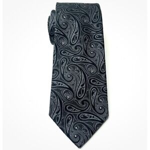 Chaps Tie Black Charcoal Tonal Paisley 100% Woven Silk Classic